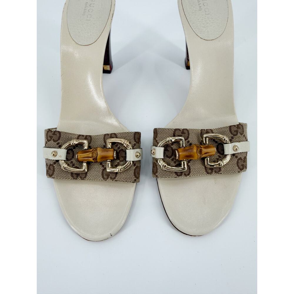 Gucci Tom Ford Monogram Horsebit Bamboo Heel Sandals Mule Slides White 39.5 9.5 - Picture 3 of 14